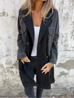 Autumn And Winter New Women's Elegant Commuter Long Sleeve Denim Jacket Suit Collar Stitching Mid-Length Casual Loose Design sku image 9