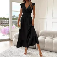 Elegant Long Summer Dress European Style Short Sleeve Women's Fashion  V-neck Ankle Length Commuter Style Design main image 5