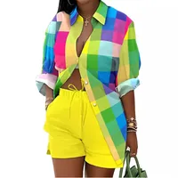 Elegant Commuter Long Sleeve Printed Shorts Two-Piece Set Women's Fashion Casual Set Polyester Fabric Other Features main image 2
