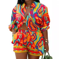 Elegant Commuter Long Sleeve Printed Shorts Two-Piece Set Women's Fashion Casual Set Polyester Fabric Other Features main image 4