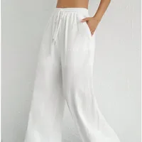 Casual Drawstring Straight Pocket Women's Solid Color Trousers High Waist Loose Fashion  Style Style main image 1