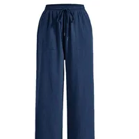 Casual Drawstring Straight Pocket Women's Solid Color Trousers High Waist Loose Fashion  Style Style main image 5
