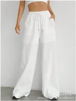 Casual Drawstring Straight Pocket Women's Solid Color Trousers High Waist Loose Fashion  Style Style sku image 5