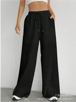 Casual Drawstring Straight Pocket Women's Solid Color Trousers High Waist Loose Fashion  Style Style sku image 10