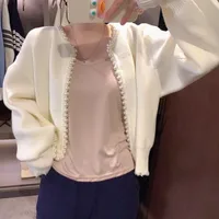 Beaded Design Knitted Short Cardigan Coat Women's Solid Color Commute Style Long Sleeve Round Neck Loose Design Spring And Autumn main image 1