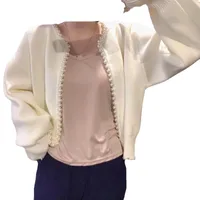 Beaded Design Knitted Short Cardigan Coat Women's Solid Color Commute Style Long Sleeve Round Neck Loose Design Spring And Autumn main image 5