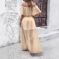 Summer  New Sexy One Shoulder Solid Color Dress, Elegant Ankle Fairy Dress, Elastic Waist Short Sleeve main image 3