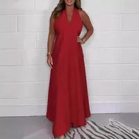 Elegant V-neck Sleeveless Maxi Dress Women's Fashion Loose Design Solid Color Maxi Dress  Summer  Style main image 2
