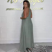 Elegant V-neck Sleeveless Maxi Dress Women's Fashion Loose Design Solid Color Maxi Dress  Summer  Style main image 4