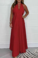 Elegant V-neck Sleeveless Maxi Dress Women's Fashion Loose Design Solid Color Maxi Dress  Summer  Style sku image 9