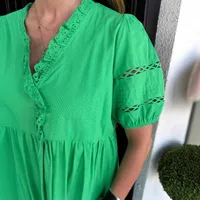 Casual Fashion Solid Color Stand Collar Mid-Length Dress International Style Women's Short Sleeve High Waist Irregular Hem main image 2
