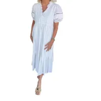Casual Fashion Solid Color Stand Collar Mid-Length Dress International Style Women's Short Sleeve High Waist Irregular Hem main image 5
