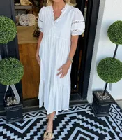Casual Fashion Solid Color Stand Collar Mid-Length Dress International Style Women's Short Sleeve High Waist Irregular Hem sku image 1