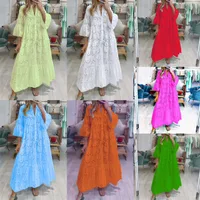Elegant Long Lace Hollow Out Flare Sleeve V-neck Dress Women Summer Autumn French Style Sexy Solid Color Mid-Length Dress Dress main image 1