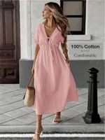 Wholesale Women's Elegant Classic Style Solid Color Casual Daily V Neck Short Sleeve Sheath Dress main image 5