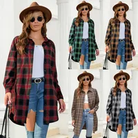Plus Size Women's Plaid Shirt Long Sleeve American Retro Coat Fall Mid-Length Geometric Pattern Polyester Loose Design main image 1