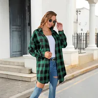 Plus Size Women's Plaid Shirt Long Sleeve American Retro Coat Fall Mid-Length Geometric Pattern Polyester Loose Design main image 4