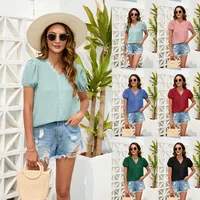 Spring And Summer Women's Loose Leisure Vacation T-shirt V-neck Short Sleeve European Style Top Street Style Senior Street Fashion main image 1