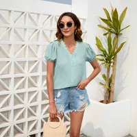 Spring And Summer Women's Loose Leisure Vacation T-shirt V-neck Short Sleeve European Style Top Street Style Senior Street Fashion main image 2