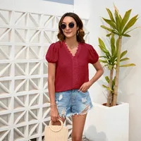 Spring And Summer Women's Loose Leisure Vacation T-shirt V-neck Short Sleeve European Style Top Street Style Senior Street Fashion main image 3