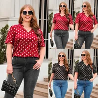 New Loose-Fitting Casual T-shirt Golden Embossed V-neck Short Sleeve Women's Plus Size Commuter Top Street Style Comfortable Geometric Pattern main image 1