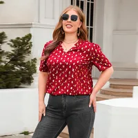 New Loose-Fitting Casual T-shirt Golden Embossed V-neck Short Sleeve Women's Plus Size Commuter Top Street Style Comfortable Geometric Pattern sku image 3