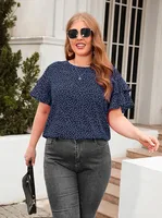 New Polka Dot Loose-Fitting Casual T-shirt Plus Size Women Round Neck Short Sleeve Commuter Top Street Style Geometric Pattern sku image 12