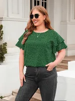 New Polka Dot Loose-Fitting Casual T-shirt Plus Size Women Round Neck Short Sleeve Commuter Top Street Style Geometric Pattern sku image 13