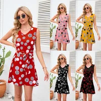 Retro Dots Printed Waist-Controlled Summer New Dress Party Print Clothing Retro Style Fresh Sweet Knee-Length A- Line Skirt main image 1