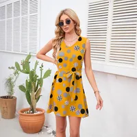 Retro Dots Printed Waist-Controlled Summer New Dress Party Print Clothing Retro Style Fresh Sweet Knee-Length A- Line Skirt main image 2
