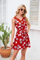 Retro Dots Printed Waist-Controlled Summer New Dress Party Print Clothing Retro Style Fresh Sweet Knee-Length A- Line Skirt sku image 2