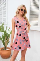 Retro Dots Printed Waist-Controlled Summer New Dress Party Print Clothing Retro Style Fresh Sweet Knee-Length A- Line Skirt sku image 8