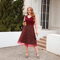 New Style Large Size Casual Loose Dress Party Evening Dress Elegant High Waist A-line Skirt V-neck Sleeveless Medium Length Dress main image 2