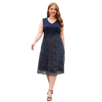 New Style Large Size Casual Loose Dress Party Evening Dress Elegant High Waist A-line Skirt V-neck Sleeveless Medium Length Dress main image 5