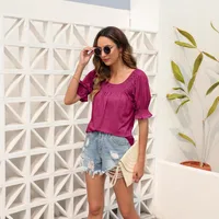 Women's Summer Casual Loose Short Sleeves U-Neck T-shirt Sweet Fresh Style Puff Sleeve Mid-Length Top Bandage Dress Sleeve main image 2