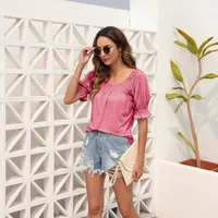 Women's Summer Casual Loose Short Sleeves U-Neck T-shirt Sweet Fresh Style Puff Sleeve Mid-Length Top Bandage Dress Sleeve main image 3