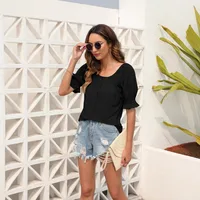 Women's Summer Casual Loose Short Sleeves U-Neck T-shirt Sweet Fresh Style Puff Sleeve Mid-Length Top Bandage Dress Sleeve main image 4