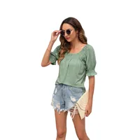 Women's Summer Casual Loose Short Sleeves U-Neck T-shirt Sweet Fresh Style Puff Sleeve Mid-Length Top Bandage Dress Sleeve main image 5