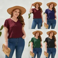 Casual Loose-Fitting T-shirt Spring/Summer Plus Size Women's V-neck Short Sleeve Commuter Plus Size Top Ball Pattern Street Style main image 1