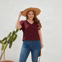 Casual Loose-Fitting T-shirt Spring/Summer Plus Size Women's V-neck Short Sleeve Commuter Plus Size Top Ball Pattern Street Style main image 2