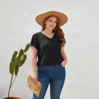 Casual Loose-Fitting T-shirt Spring/Summer Plus Size Women's V-neck Short Sleeve Commuter Plus Size Top Ball Pattern Street Style main image 3