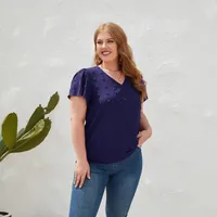 Casual Loose-Fitting T-shirt Spring/Summer Plus Size Women's V-neck Short Sleeve Commuter Plus Size Top Ball Pattern Street Style main image 4