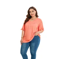 Casual Loose-Fitting Women's V-neck T-shirt  Style Fresh Sweet Short Sleeve Pleated Hem Lace Short-Sleeved Casual Top main image 5