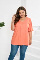 Casual Loose-Fitting Women's V-neck T-shirt  Style Fresh Sweet Short Sleeve Pleated Hem Lace Short-Sleeved Casual Top sku image 2