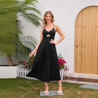 Floral Print Summer Hollowed Leisure Vacation Travel Dress Cotton Polyester Material Strapless High Waist A- Line Skirt main image 2
