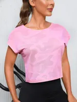 Spring And Summer Camouflage Round Neck Short Sleeve Women's Vest Breathable Running Yoga Sports T-shirt Casual Loose Design sku image 3