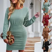 Winter Knitting Wrap Dress Women's All-Match Off-Shoulder Dress Saddle Bag Style Long Sleeve Round Neck Mini Dress Fresh Sweet Style main image 1