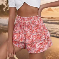 Fashion Floral Print Wide Leg Shorts Casual Pendant Culottes Women's Three-Point Length Elastic Waist  Style main image 2