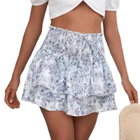 High Waist Skirt Ruffled Hem Waist Wrap Design  Style Holiday Short Dress Knee Length main image 5