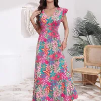 Summer New Sweet Floral Print Mini Dress  Style Holiday Fashion V-neck Sleeveless Elegant Ankle Length main image 2